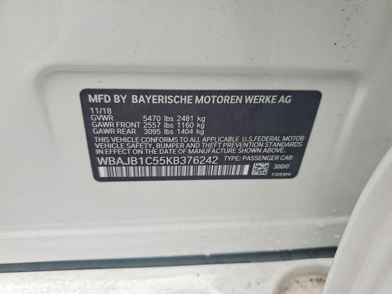 Продажа на аукционе авто 2019 Bmw 530xe, vin: WBAJB1C55KB376242, номер лота: 52728676