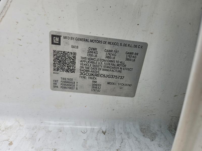 52370616 :رقم المزاد ، 3GCUKREC5JG375737 vin ، 2018 Chevrolet Silverado مزاد بيع