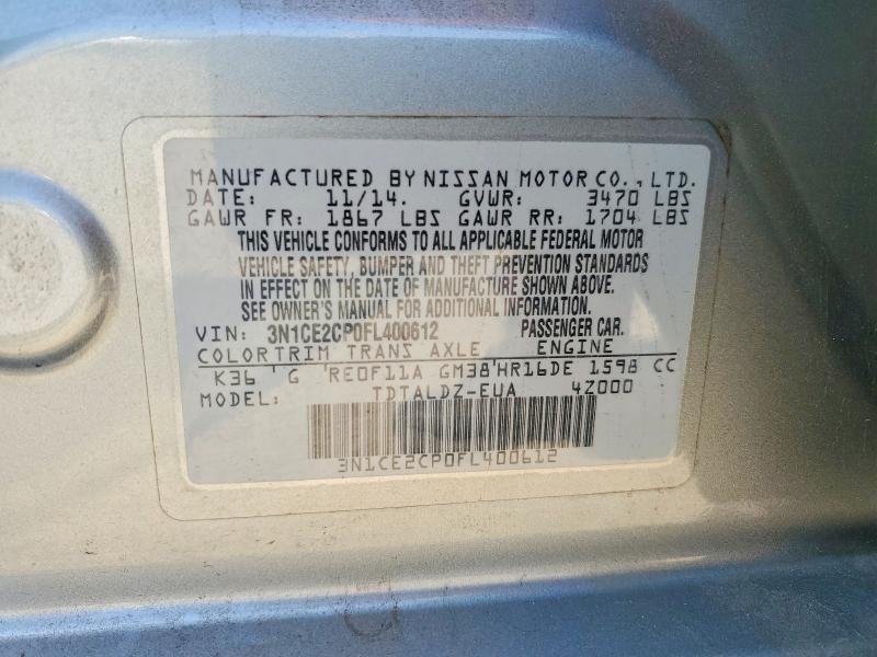 52285986 :رقم المزاد ، 3N1CE2CP0FL400612 vin ، 2015 Nissan Versa Note مزاد بيع
