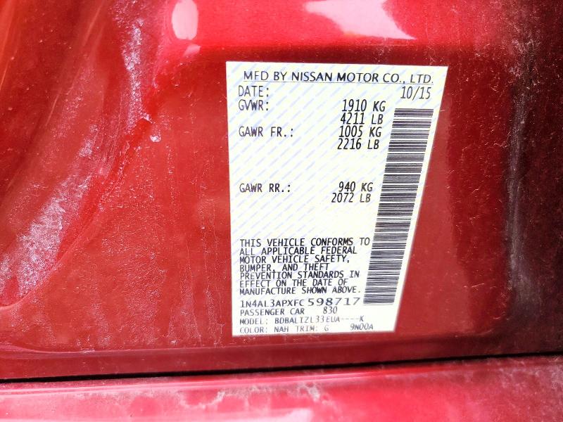 52654906 :رقم المزاد ، 1N4AL3APXFC598717 vin ، 2015 Nissan Altima مزاد بيع