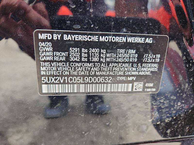 50764596 :رقم المزاد ، 5UX2V1C05L9D00632 vin ، 2020 Bmw X4 مزاد بيع