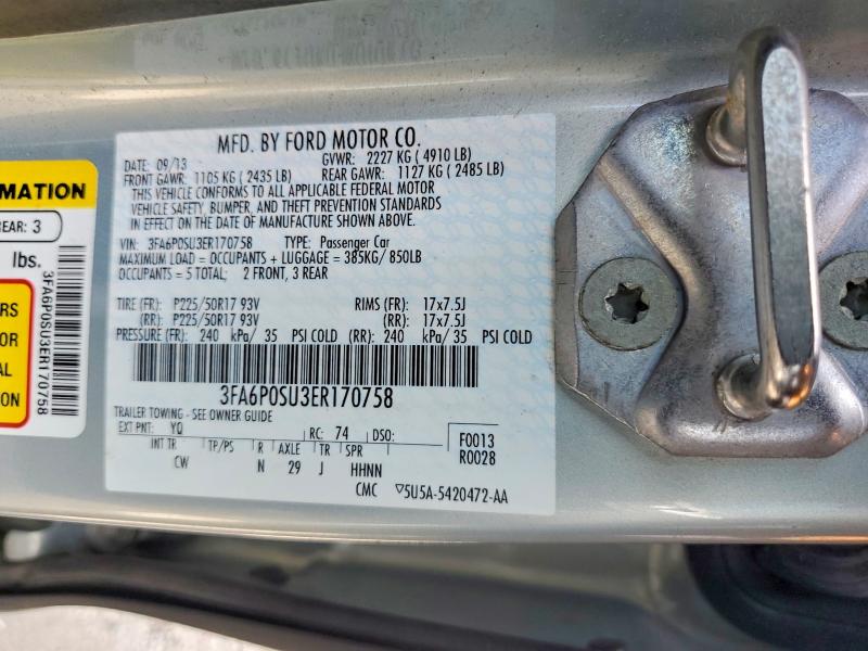 52407116 :رقم المزاد ، 3FA6P0SU3ER170758 vin ، 2014 Ford Fusion مزاد بيع
