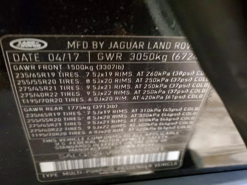Aukcja sprzedaży 2017 Land Rover Range Rover, vin: SALGS2FV9HA351091, numer aukcji: 52922776