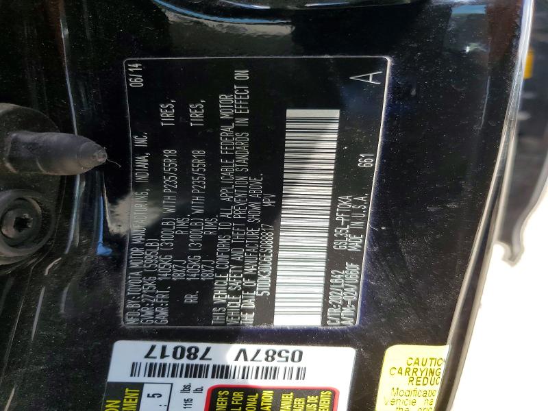 Aukcja sprzedaży 2014 Toyota Sienna, vin: 5TDDK3DC6ES088817, numer aukcji: 54279526