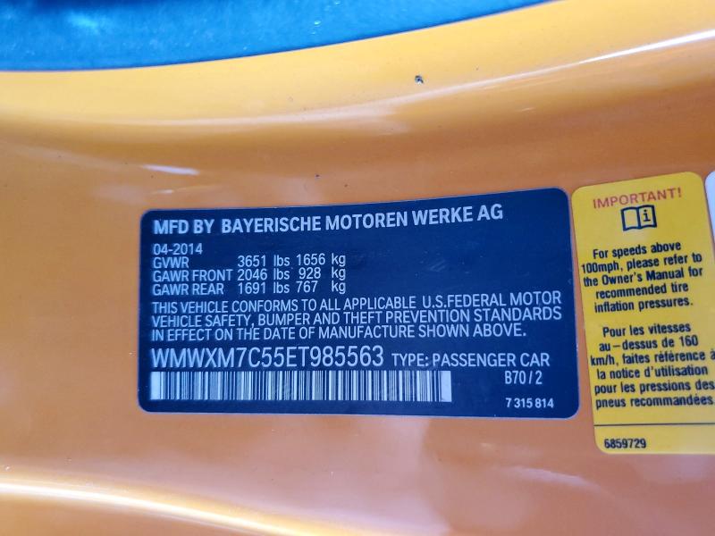 2014 Mini Cooper მანქანა იყიდება აუქციონზე, vin: WMWXM7C55ET985563, აუქციონის ნომერი: 53029436