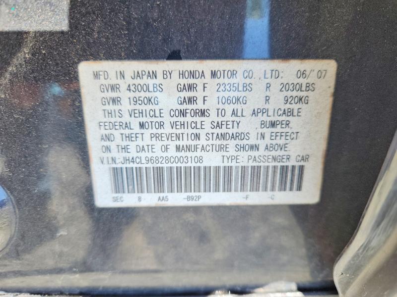 52924106 :رقم المزاد ، JH4CL96828C003108 vin ، 2008 Acura Tsx مزاد بيع