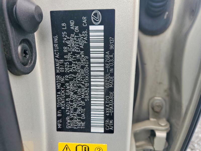 2019 Lexus Es მანქანა იყიდება აუქციონზე, vin: 58ABZ1B1XKU004079, აუქციონის ნომერი: 54705316