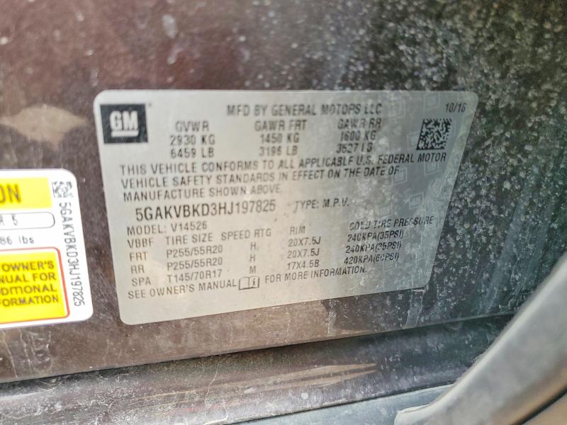 Aukcja sprzedaży 2017 Buick Enclave, vin: 5GAKVBKD3HJ197825, numer aukcji: 52062076