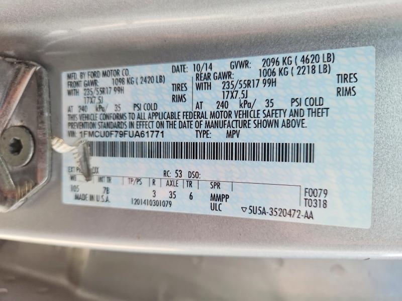 Продажа на аукционе авто 2015 Ford Escape, vin: 1FMCU0F79FUA61771, номер лота: 54709476
