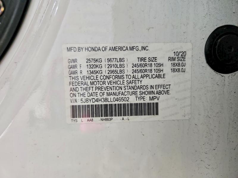 Aukcja sprzedaży 2020 Acura Mdx, vin: 5J8YD4H38LL046502, numer aukcji: 53713116