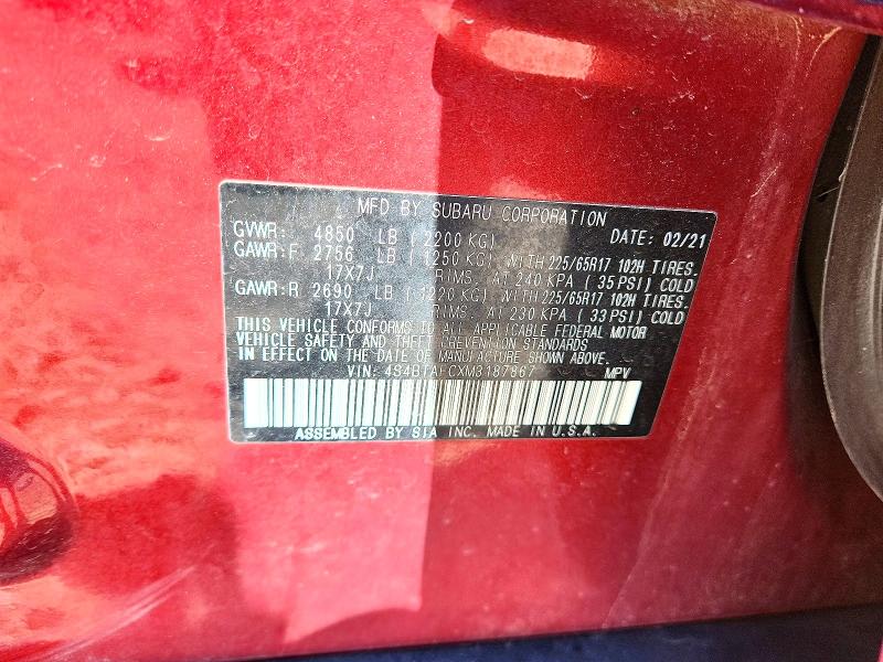 Продаж на аукціоні авто 2021 Subaru Outback, vin: 4S4BTAFCXM3187867, номер лоту: 51694386