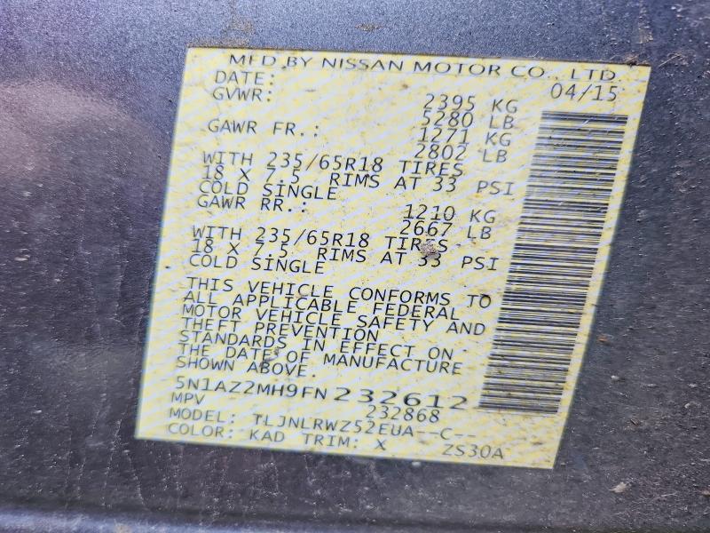 Aukcja sprzedaży 2015 Nissan Murano, vin: 5N1AZ2MH9FN232612, numer aukcji: 55504476