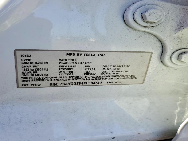Продаж на аукціоні авто 2023 Tesla Model Y, vin: 7SAYGDEF4PF593749, номер лоту: 52877896