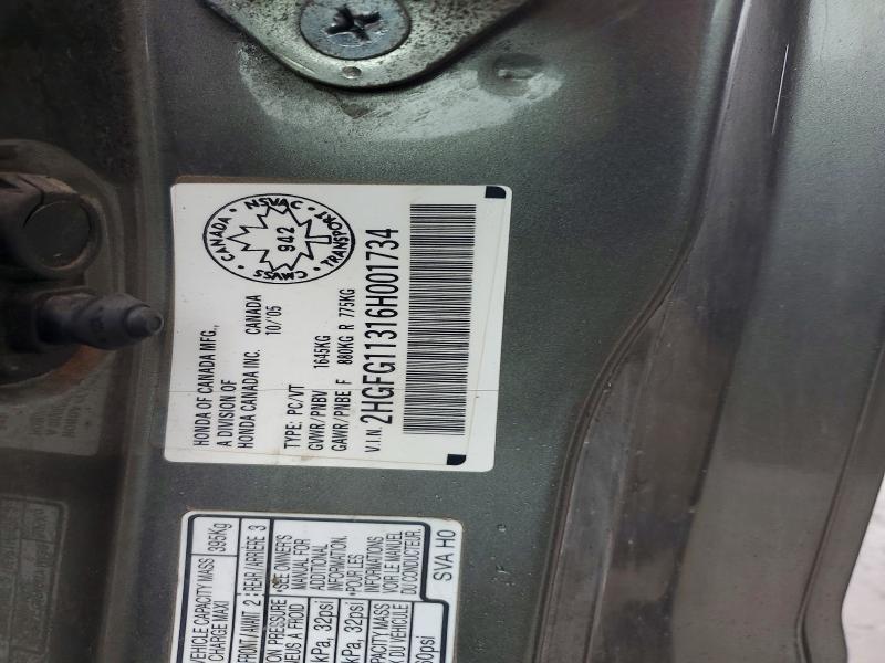 Продаж на аукціоні авто 2006 Honda Civic, vin: 2HGFG11316H001734, номер лоту: 51333286