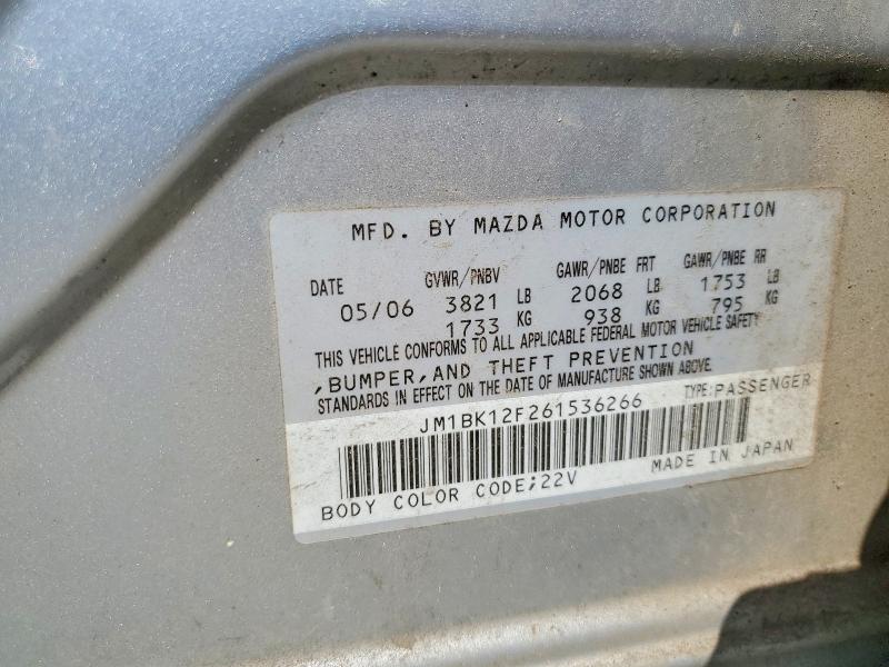 Продаж на аукціоні авто 2006 Mazda 3, vin: JM1BK12F261536266, номер лоту: 53425926