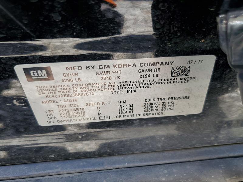 2018 Buick Encore მანქანა იყიდება აუქციონზე, vin: KL4CJASB2JB507674, აუქციონის ნომერი: 55626896