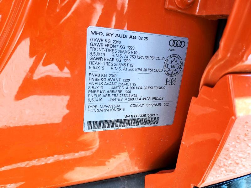 Продажа на аукционе авто 2025 Audi Q3, vin: WA1FECF33S1058397, номер лота: 53590586