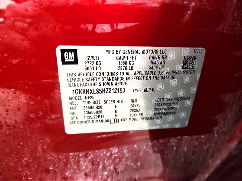 Aukcja sprzedaży 2017 Gmc Acadia, vin: 1GKKNXLS5HZ212193, numer aukcji: 54092176
