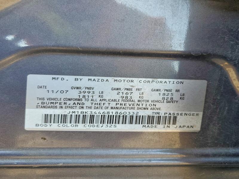 Продаж на аукціоні авто 2008 Mazda 3, vin: JM1BK344681860332, номер лоту: 52739696