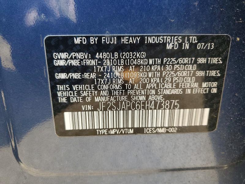 Aukcja sprzedaży 2014 Subaru Forester, vin: JF2SJAPC6EH473875, numer aukcji: 52274066