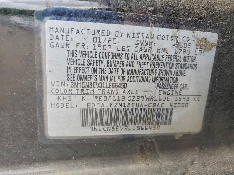 Aukcja sprzedaży 2020 Nissan Versa, vin: 3N1CN8EV3LL866450, numer aukcji: 53824296