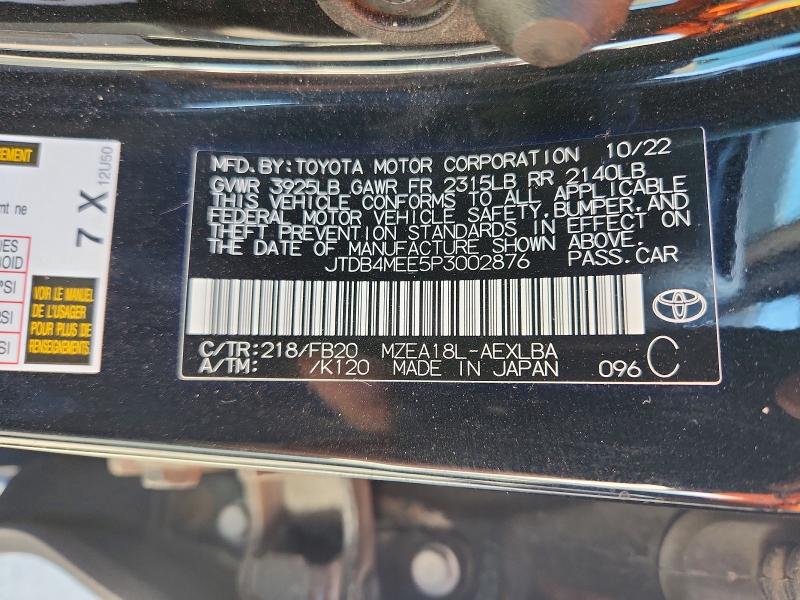 Aukcja sprzedaży 2023 Toyota Corolla, vin: JTDB4MEE5P3002876, numer aukcji: 53827036