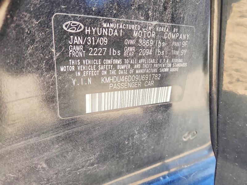 2009 Hyundai Elantra მანქანა იყიდება აუქციონზე, vin: KMHDU46D09U691782, აუქციონის ნომერი: 51781806