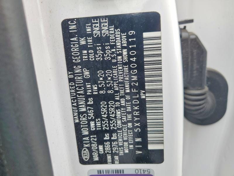 2021 Kia Sorento მანქანა იყიდება აუქციონზე, vin: 5XYRKDLF2MG040119, აუქციონის ნომერი: 54068156