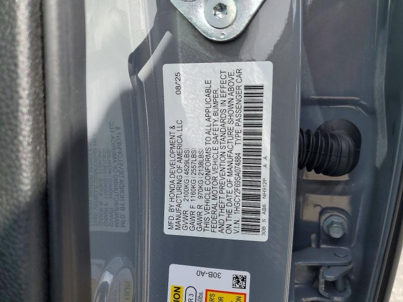 2025 Honda Accord მანქანა იყიდება აუქციონზე, vin: 1HGCY2F69SA074884, აუქციონის ნომერი: 55209636