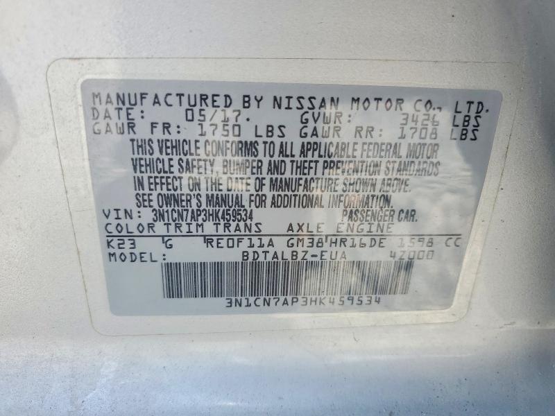Aukcja sprzedaży 2017 Nissan Versa, vin: 3N1CN7AP3HK459534, numer aukcji: 53351296
