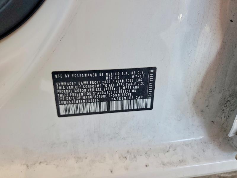 52005386 :رقم المزاد ، 3VWN57BU7KM234665 vin ، 2019 Volkswagen Jetta مزاد بيع