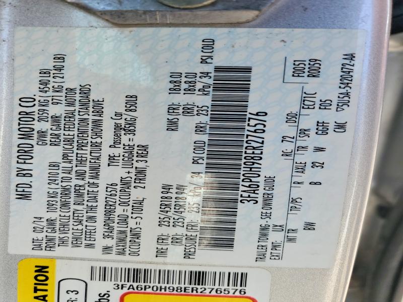 Aukcja sprzedaży 2014 Ford Fusion, vin: 3FA6P0H98ER276576, numer aukcji: 52382046