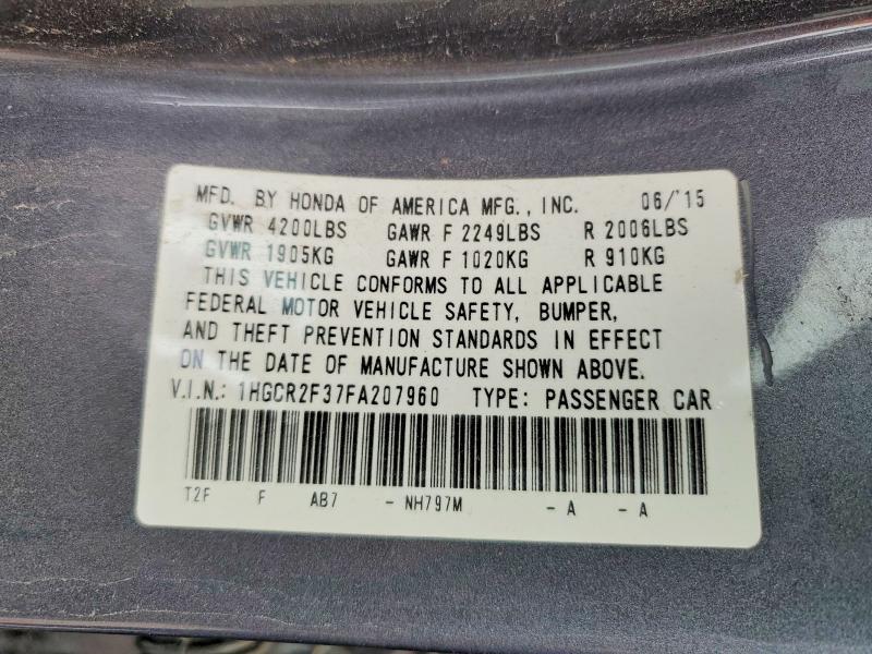 Продаж на аукціоні авто 2015 Honda Accord, vin: 1HGCR2F37FA207960, номер лоту: 53952206