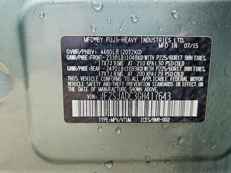 Продаж на аукціоні авто 2016 Subaru Forester, vin: JF2SJADC3GH417643, номер лоту: 53527326