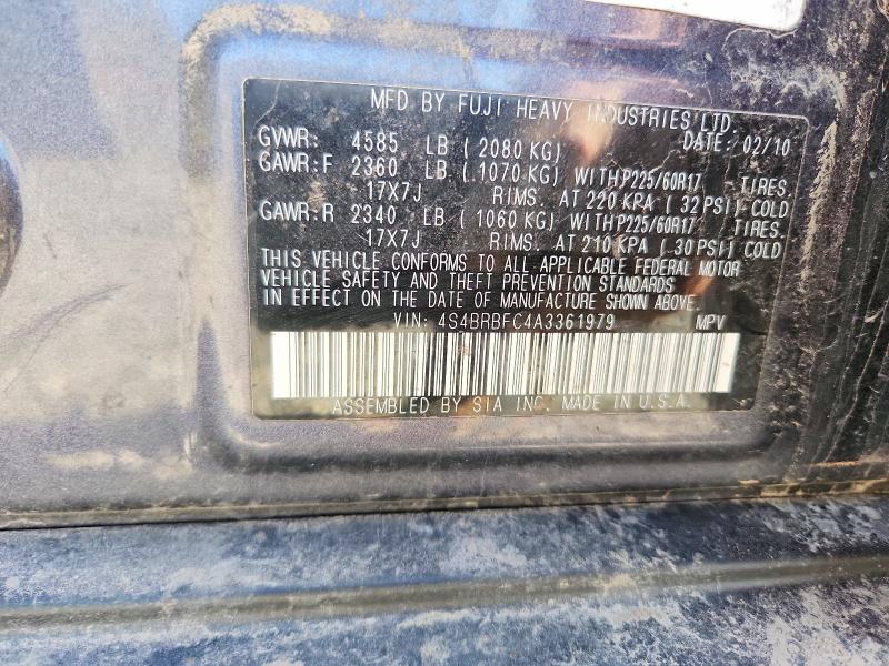 52331376 :رقم المزاد ، 4S4BRBFC4A3361979 vin ، 2010 Subaru Outback مزاد بيع