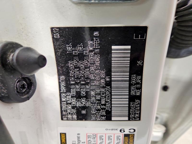 53244076 :رقم المزاد ، JTEBU5JR2C5095204 vin ، 2012 Toyota 4runner مزاد بيع