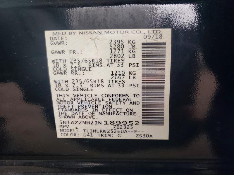 Aukcja sprzedaży 2018 Nissan Murano, vin: 5N1AZ2MH2JN189952, numer aukcji: 52682916