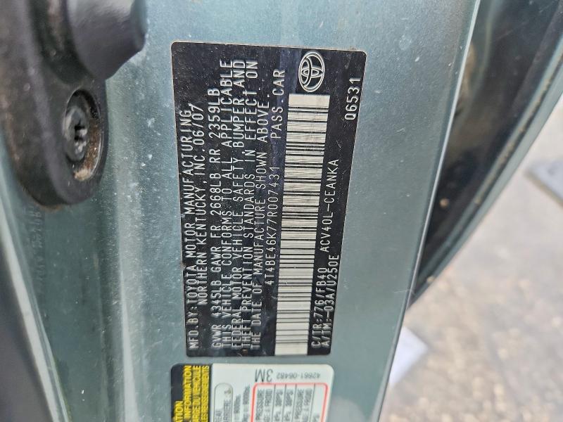 Auction sale of the 2007 Toyota Camry, vin: 4T4BE46K77R007431, lot number: 54645746