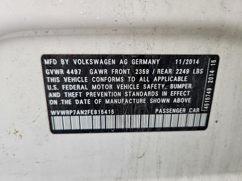 2015 Volkswagen Cc მანქანა იყიდება აუქციონზე, vin: WVWRP7AN2FE815415, აუქციონის ნომერი: 54954356
