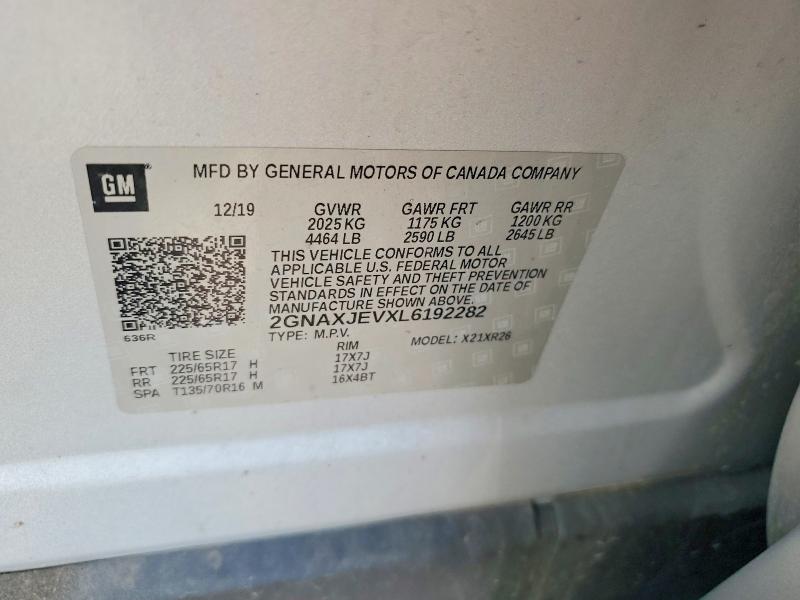 Продаж на аукціоні авто 2020 Chevrolet Equinox, vin: 2GNAXJEVXL6192282, номер лоту: 51920406
