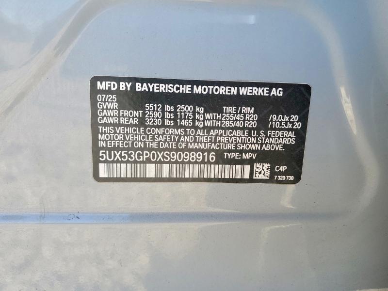 2025 Bmw X3 მანქანა იყიდება აუქციონზე, vin: 5UX53GP0XS9098916, აუქციონის ნომერი: 55356826