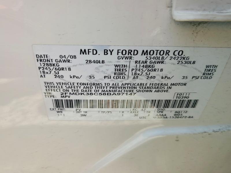 Продажа на аукционе авто 2008 Ford Edge, vin: 2FMDK38C58BA97147, номер лота: 54176536