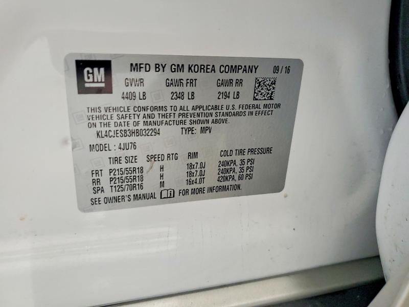 54976746 :رقم المزاد ، KL4CJESB3HB032294 vin ، 2017 Buick Encore مزاد بيع