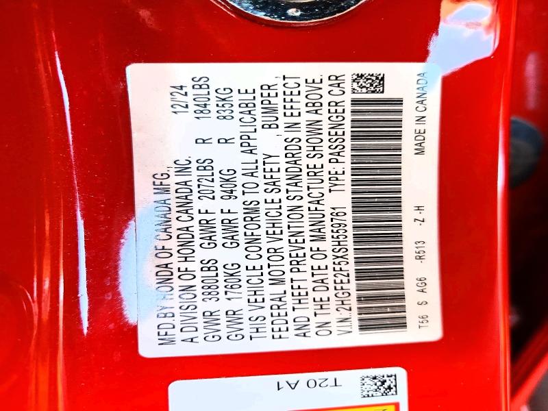 Продаж на аукціоні авто 2025 Honda Civic, vin: 2HGFE2F5XSH559761, номер лоту: 54983126
