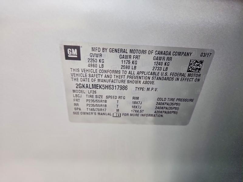 Aukcja sprzedaży 2017 Gmc Terrain, vin: 2GKALMEK5H6317986, numer aukcji: 54623496
