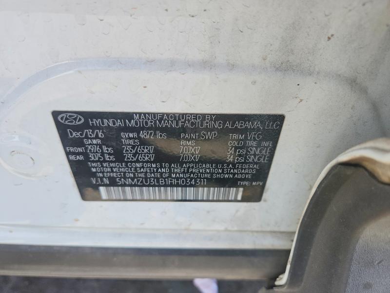 2017 Hyundai Santa Fe Sport მანქანა იყიდება აუქციონზე, vin: 5NMZU3LB1HH034311, აუქციონის ნომერი: 53948786