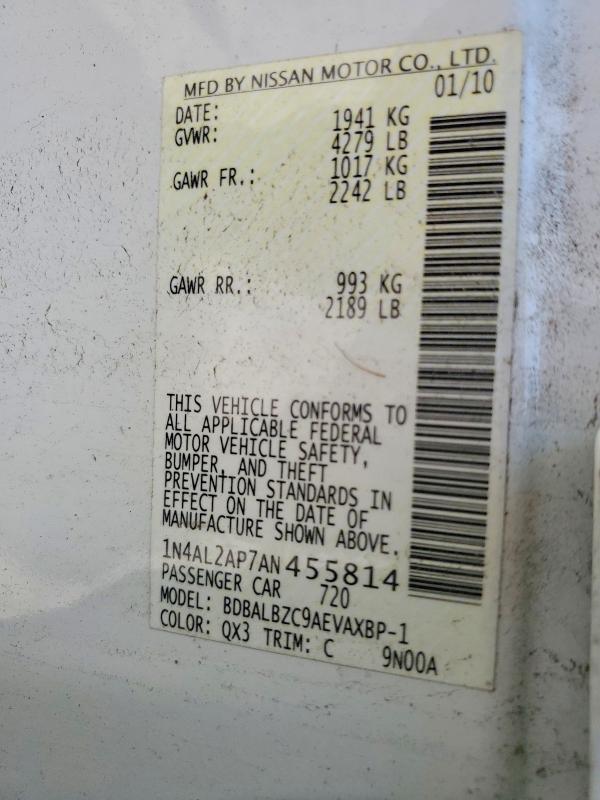 Продажа на аукционе авто 2010 Nissan Altima, vin: 1N4AL2AP7AN455814, номер лота: 54732806