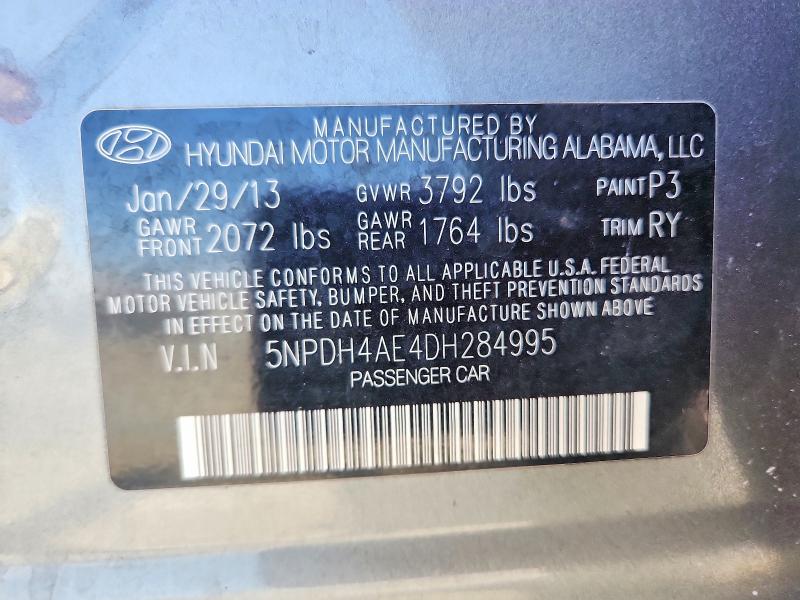 54007876 :رقم المزاد ، 5NPDH4AE4DH284995 vin ، 2013 Hyundai Elantra مزاد بيع