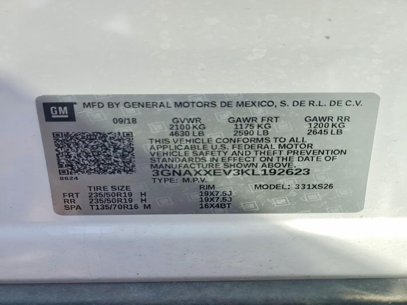 Продажа на аукционе авто 2019 Chevrolet Equinox, vin: 3GNAXXEV3KL192623, номер лота: 55374926