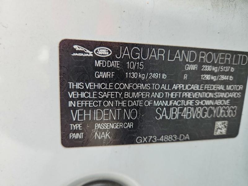 2016 Jaguar Xf მანქანა იყიდება აუქციონზე, vin: SAJBF4BV8GCY06363, აუქციონის ნომერი: 54445426